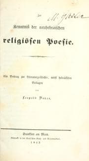 Tapa de Zur Kenntnis der neuhebräischen religiösen Poesie