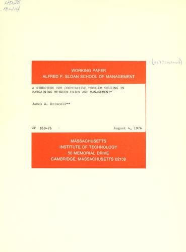 Tapa de A structure for cooperative problem solving in bargaining between union and management