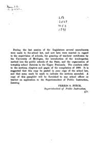 Tapa de Amendments to the General School Laws at the Session of the Legislature, 1891
