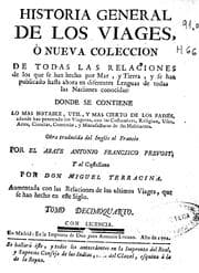 Tapa de Historia general de los viajes, o nueva colección de todas las relaciones de ..