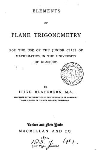 Tapa de Elements of plane trigonometry