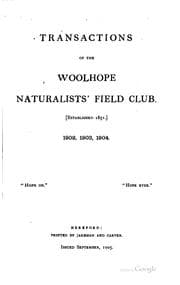 Tapa de Transactions of the Woolhope Naturalists' Field Club