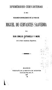 Tapa de Efemérides Cervantinas ó sea resumen cronologico de la vida de Miguel de Cervantes Saavedra