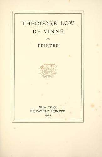 Tapa de Theodore Low De Vinne, printer