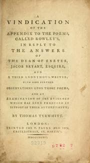 Tapa de A vindication of the Appendix to the Poems called Rowley's
