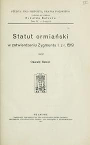 Tapa de Statut ormiaski w zatwierdzeniu Zygmunta 1. z r. 1519