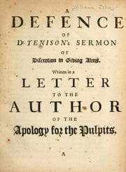 Tapa de A defence of Dr. Tenison's sermon of discretion in giving alms