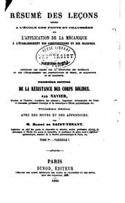 Tapa de Resume des lecʹons donnees a l'Ecole des ponts et chaussees sur l'application de la mecanique a l'etablissement des constructions et des machines