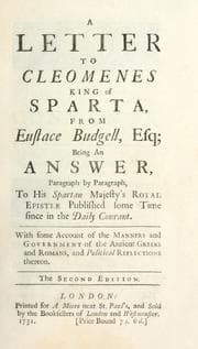 Tapa de A letter to Cleomenes King of Sparta, from Eustace Budgell, Esq