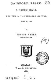 Tapa de A Greek Idyll, Recited in the Theatre, Oxford, June 21, 1865 ..