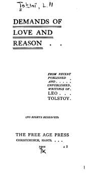 Tapa de Demands of Love and Reason: From Recent Published and Unpublished Writings of Leo Tolstoy