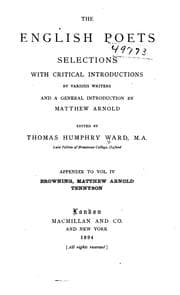 Tapa de The English Poets: Appendix to V.4: Browning, Matthew Arnold, Tennyson