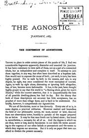 Tapa de The Agnostic: A Monthly Journal of Liberal Thought