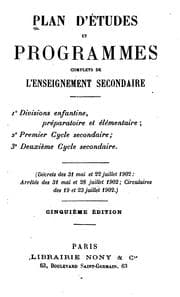 Tapa de Plan d'études et programmes complets de l'enseignement secondaire ...