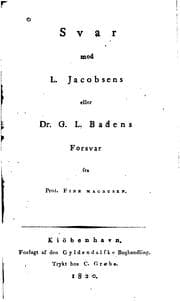 Tapa de Svar mod L. Jacobsens eller Dr. G.L. Badens Forsvar fra Prof. Finn Magnusen