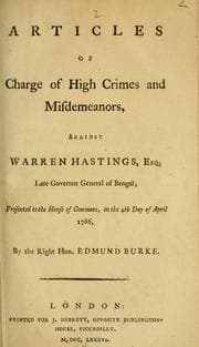 Tapa de Articles of charge of high crimes and misdemeanors, against Warren Hastings, Esq., late Governor General of Bengal