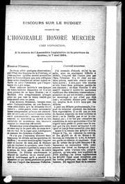 Tapa de Discours sur le budget prononcé par l'honorable Honoré Mercier, chef d'opposition, à la séance de l'Assemblé législative de la province de Québec, le 7 mai 1884