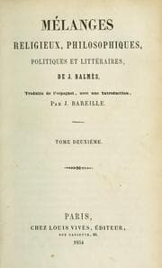Tapa de Mélanges religieux, philosophiques, politiques et littéraires de J. Balmès