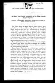 Tapa de The origin and mode of occurrence of the Lake Superior copper-deposits