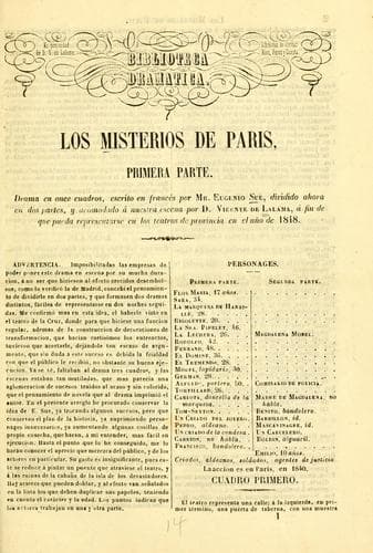 Tapa de misterios de Paris. Primera parte