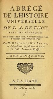 Tapa de Abrégé de l'Histoire Universelle de J.A. de Thou