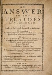 Tapa de An answer to two treatises of Mr. John Can, the leader of the English Brownists in Amsterdam ...