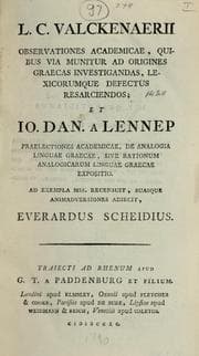 Tapa de L.C. Valckenaerii Observationes academicae, quibus via munitur ad origines graecas investigandas, lexicorumque defectus resarciendos
