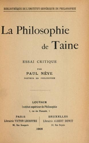Tapa de La philosophie de Taine