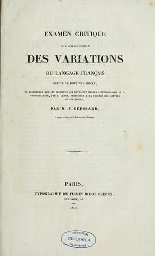 Tapa de Examen critique de l'ouvrage intitulé des variations du langage français depuis le douzième siècle ...