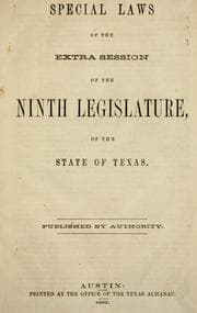 Tapa de Special laws of the extra session of the ninth Legislature of the State of Texas