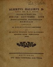 Tapa de Albertus Hallerus ... doctiss. et nobil. viri Iohann Gottfried Zinn disputationem inauguralem medicam indicit ad diem IX. Octobris MDCCXXXXIX et de aortae venaeque cava gravioribus quibusdam morbis observationes addit