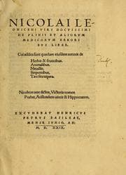 Tapa de Nicolai Leoniceni uiri doctissimi De Plinii et aliorum medicorum erroribus liber