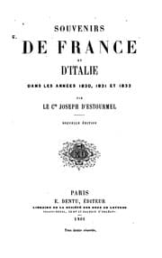 Tapa de Souvenirs de France et d'Italie dans les années 1830,1831 et 1832