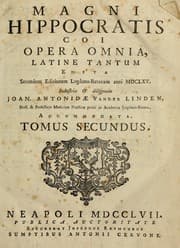 Tapa de Magni Hippocrates Coi Opera omnia, latine tantum edita secundum editionem Lugduno-Batavam anni MDCLXV