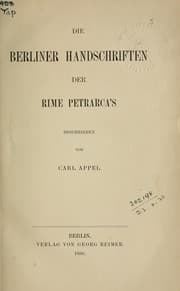 Tapa de Die Berliner Handschriften der Rime Petrarca's