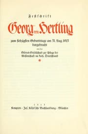 Tapa de Festschrift Georg von Hertling zum siebzigsten Geburtstage am 31. Aug. 1913 dargebracht von der Goerres-Gesellschaft zur Pflege der Wissenschaft im kath. Deutschland