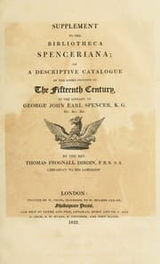 Tapa de Supplement to the Biblioteca Spenceriana, or, A descriptive catalogue of the books printed in the fifteenth century in the library of George John Earl Spencer