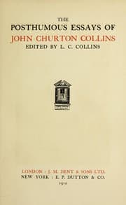 Tapa de The posthumous essays of John Churton Collins