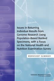 Tapa de Issues in returning individual results from genome research using population-based banked specimens, with a focus on the National Health and Nutrition Examination Survey