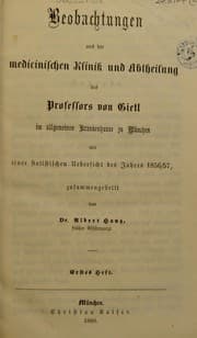 Tapa de Beobachtungen aus der medicinischen Klinik und Abtheilung des Professors von Gietl im allgemeinen Krankenhause zu M©ơnchen