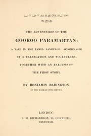 Tapa de The adventures of the Gooroo Paramartan: a tale in the Tamul language: accompanied by a translation and vocabulary, together with an analysis of the first story