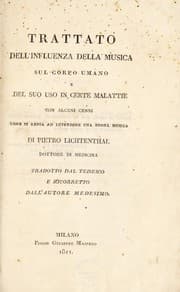 Tapa de Trattato dell'influenza della musica sul corpo umano e del suo uso in certe malattie ...