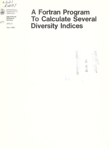 Tapa de A Fortran program to calculate several diversity indices