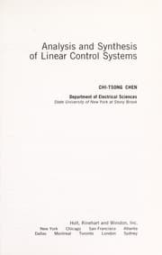 Tapa de Analysis and synthesis of linear control systems