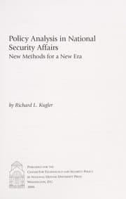 Tapa de Policy Analysis in National Security Affairs
