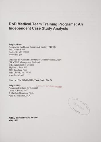 Tapa de DoD Medical Team Training Programs