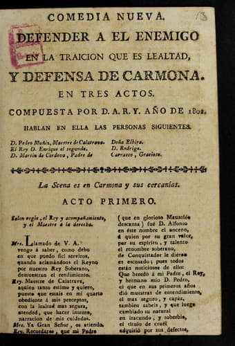 Tapa de Defender a el enemigo en la traición que es lealtad, y defensa de Carmona