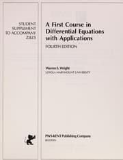 Tapa de Student supplement to accompany Zill's A first course in differential equations with applications