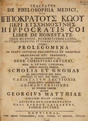 Tapa de Tractatus de philosophia medici, sive ... Peri euschemosunes ... Liber de honestate