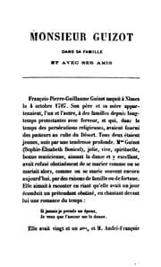 Tapa de Monsieur Guizot dans sa famille et avec ses amis: 1787-1874